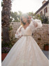 Puff Sleeves Ivory Lace Sparkly Luxury Wedding Dress
